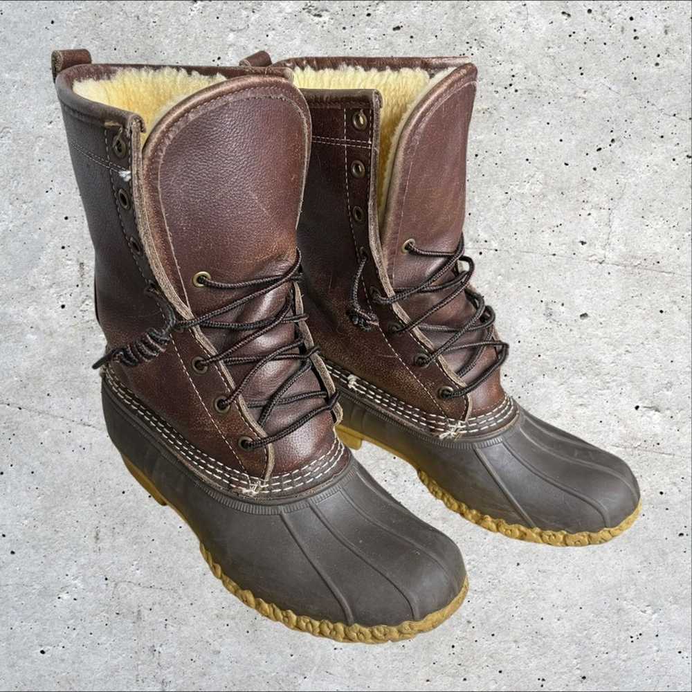 L.L. Bean brown leather shearling lined Bean boot… - image 1