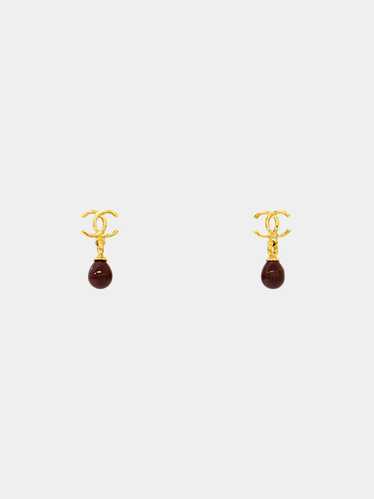 Chanel 2023 Gold And Brown Stone CC Drop Earrings