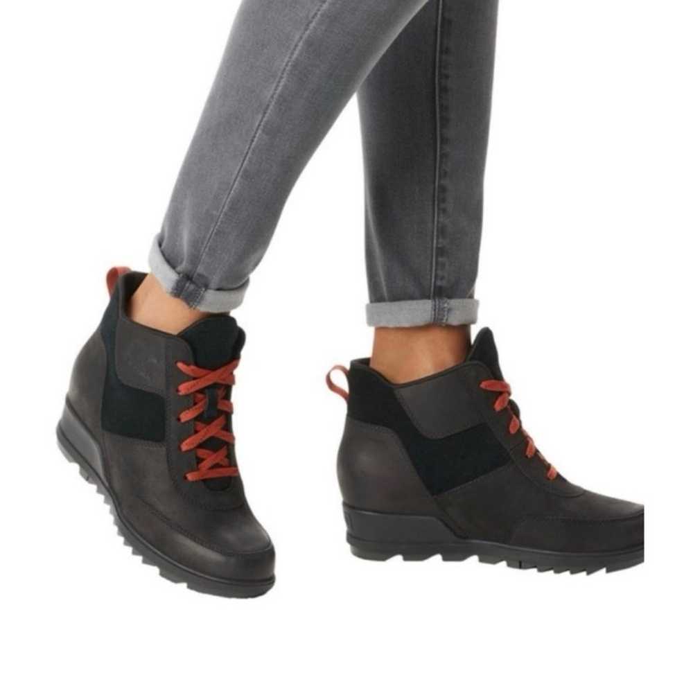 Sorel Evie Sport Black Leather Suede Wedge Boots … - image 1