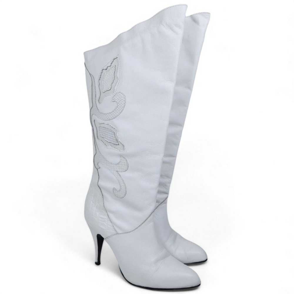 Vintage Wild Pair White Mid Calf Cowboy Boots Tex… - image 1