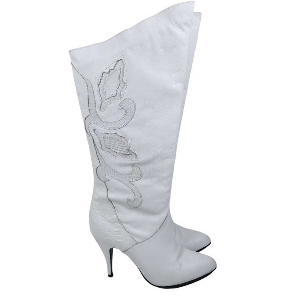 Vintage Wild Pair White Mid Calf Cowboy Boots Tex… - image 2