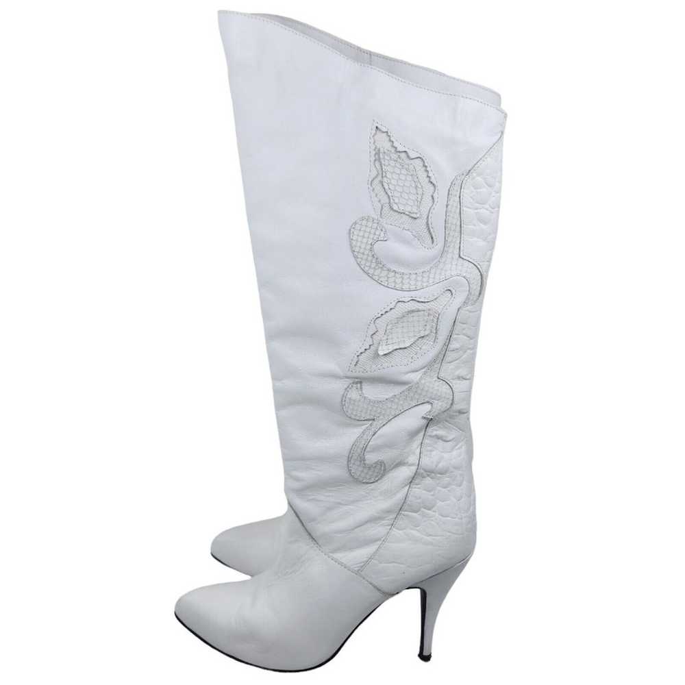 Vintage Wild Pair White Mid Calf Cowboy Boots Tex… - image 3