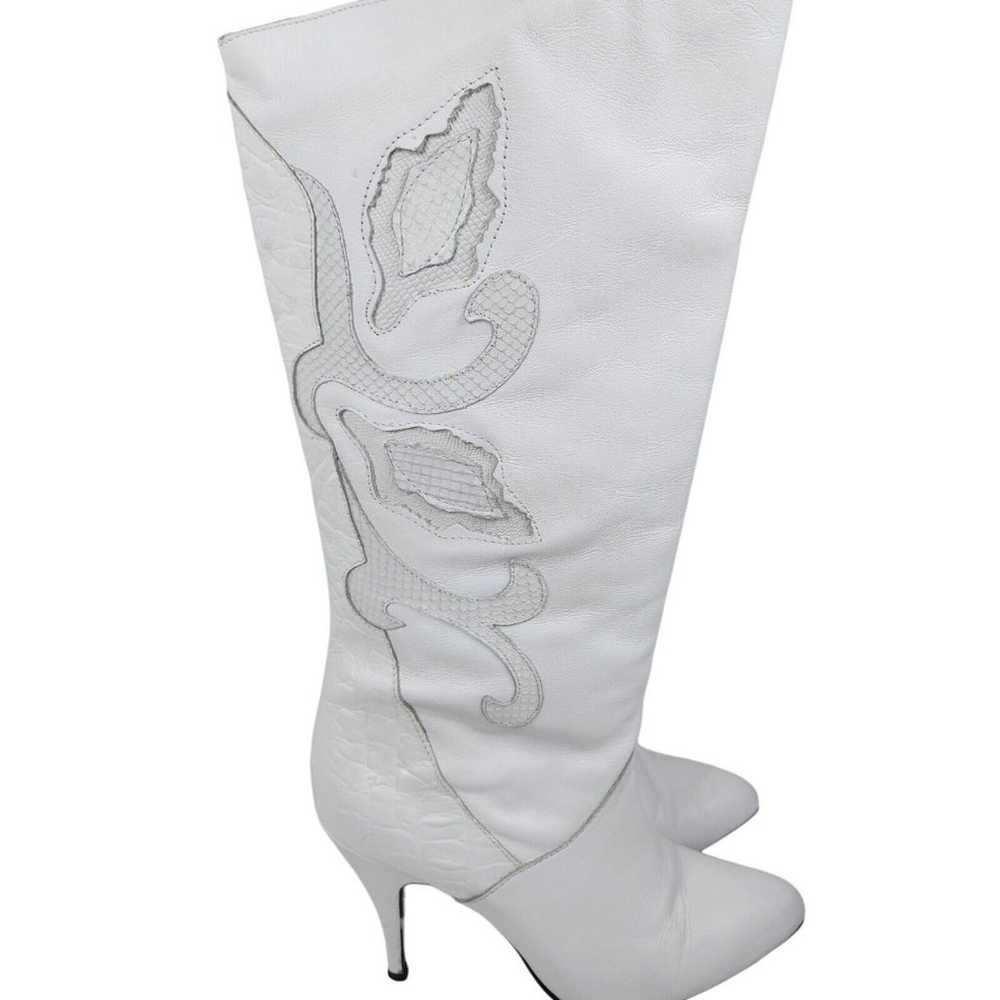 Vintage Wild Pair White Mid Calf Cowboy Boots Tex… - image 6