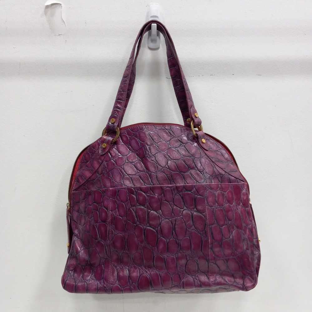 Elaine Turner Purple Croc Embossed Handbag - image 2