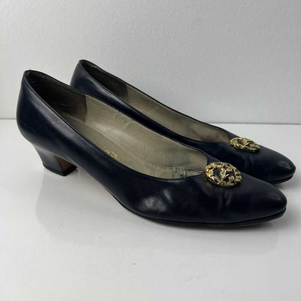 Vintage Salvatore Ferragamo Navy Slip On Heels 8.5 - image 2