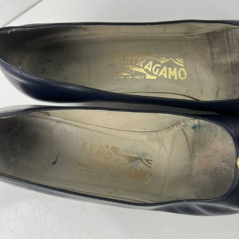 Vintage Salvatore Ferragamo Navy Slip On Heels 8.5 - image 5