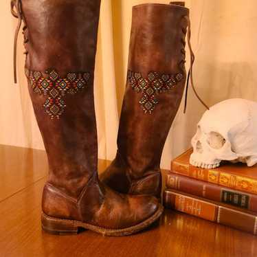 Custom hand painted Bed Stu boots aztec size 7