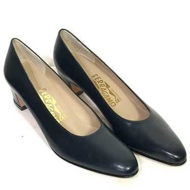 Salvatore Ferragamo Navy Block Heel Pumps 6 .5 AAA