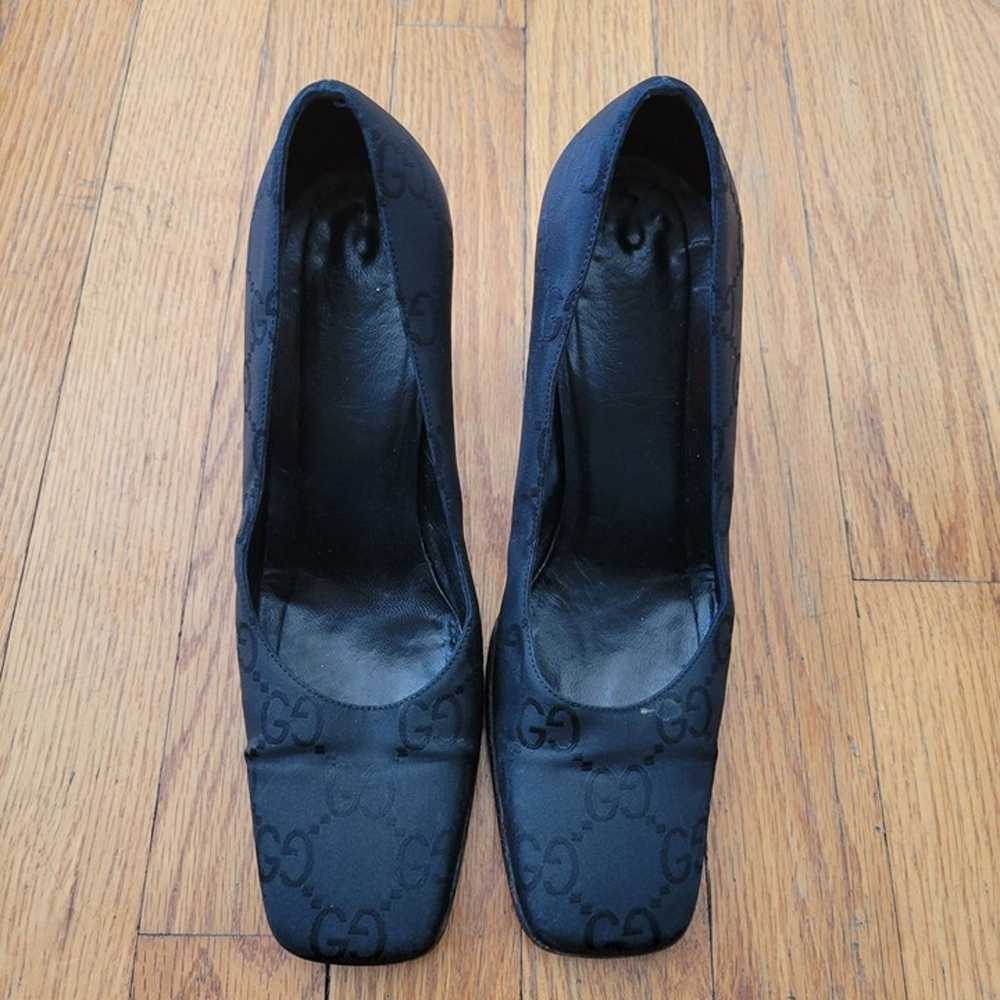 Vintage Gucci Black Block Heel Shoes 6.5B GG Logo… - image 2