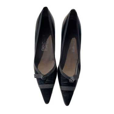 90s Vintage Salvatore Ferragamo Black Stitch Pumps