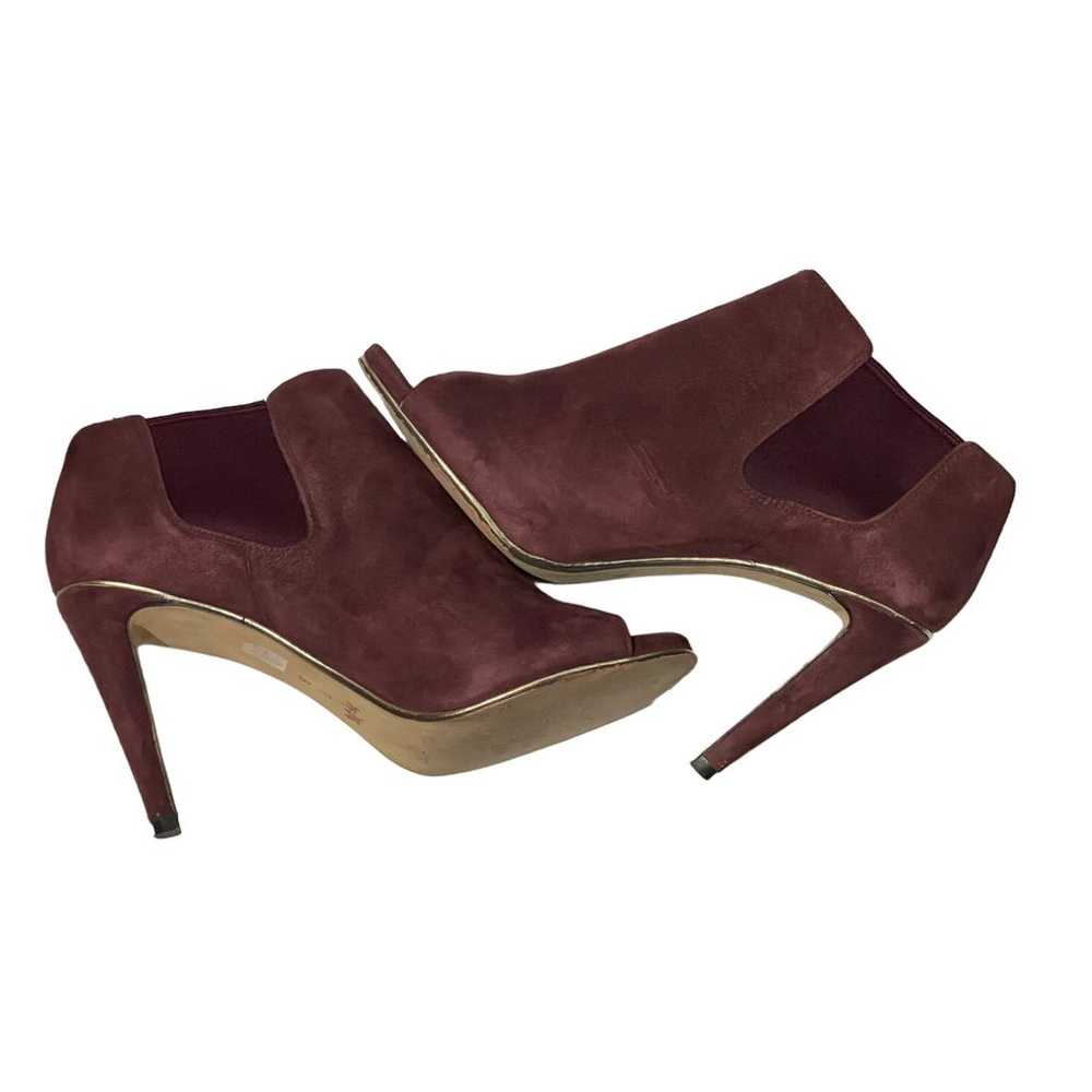 Coach Burgundy Suede Peep Toe Booties Size 7B Ela… - image 1