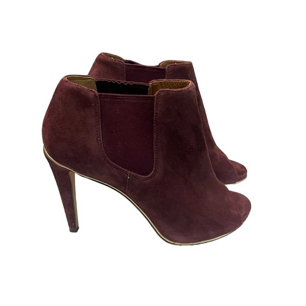 Coach Burgundy Suede Peep Toe Booties Size 7B Ela… - image 2