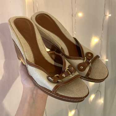 Y2K Vintage Cole Haan Leather and Linen Wedge Pee… - image 1