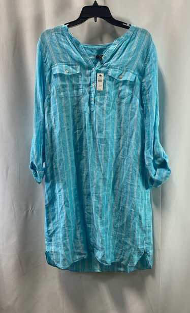 NWT Talbots Womens Blue Striped Linen 3/4 Sleeve V