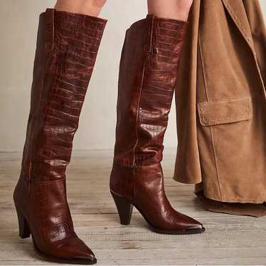 NEW Free People Stevie Brown Leather Knee High Bo… - image 1