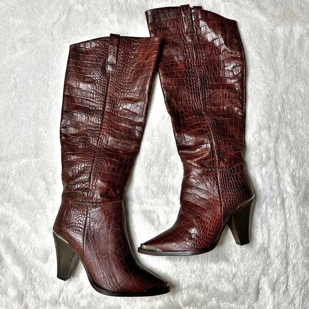 NEW Free People Stevie Brown Leather Knee High Bo… - image 2