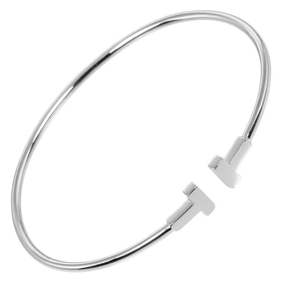 TIFFANY&Co. Bangle K18 white gold Silver T wire n… - image 1