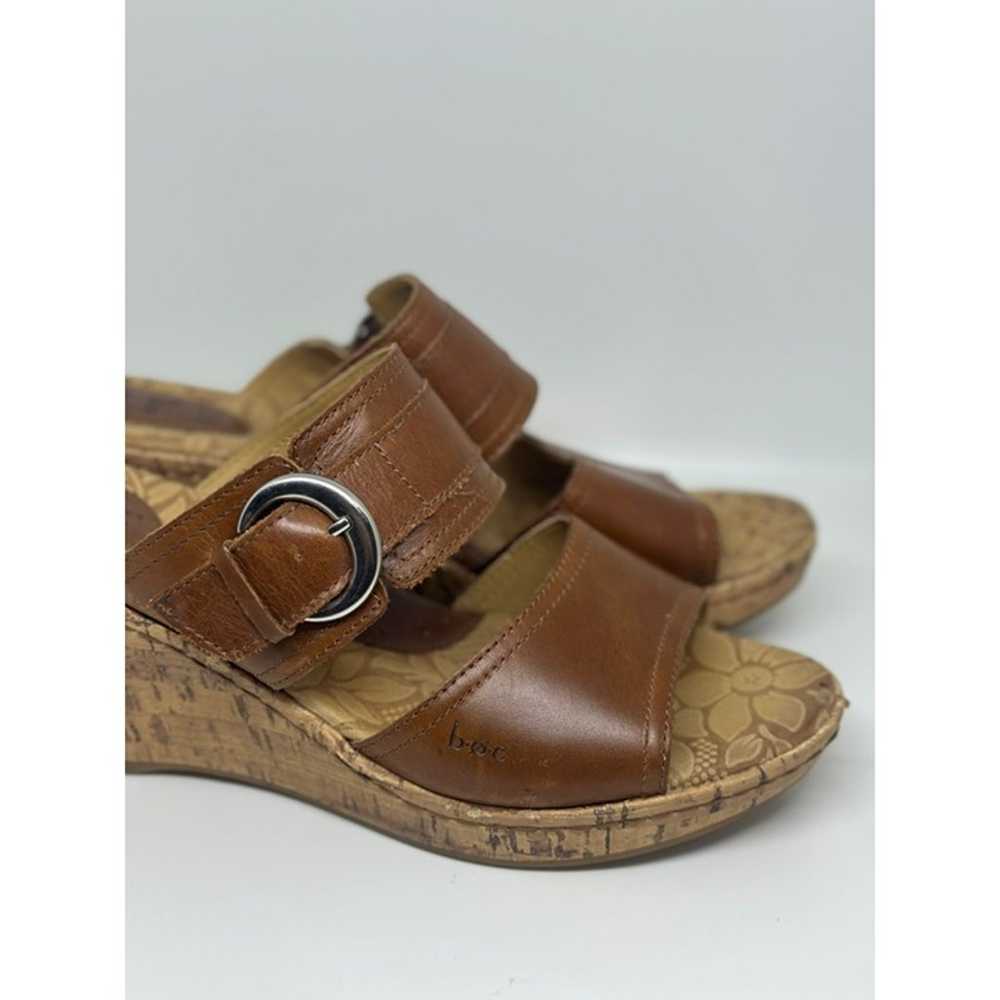 BOC Brown Leather Cork Wedge Sandals Buckle Heels… - image 3