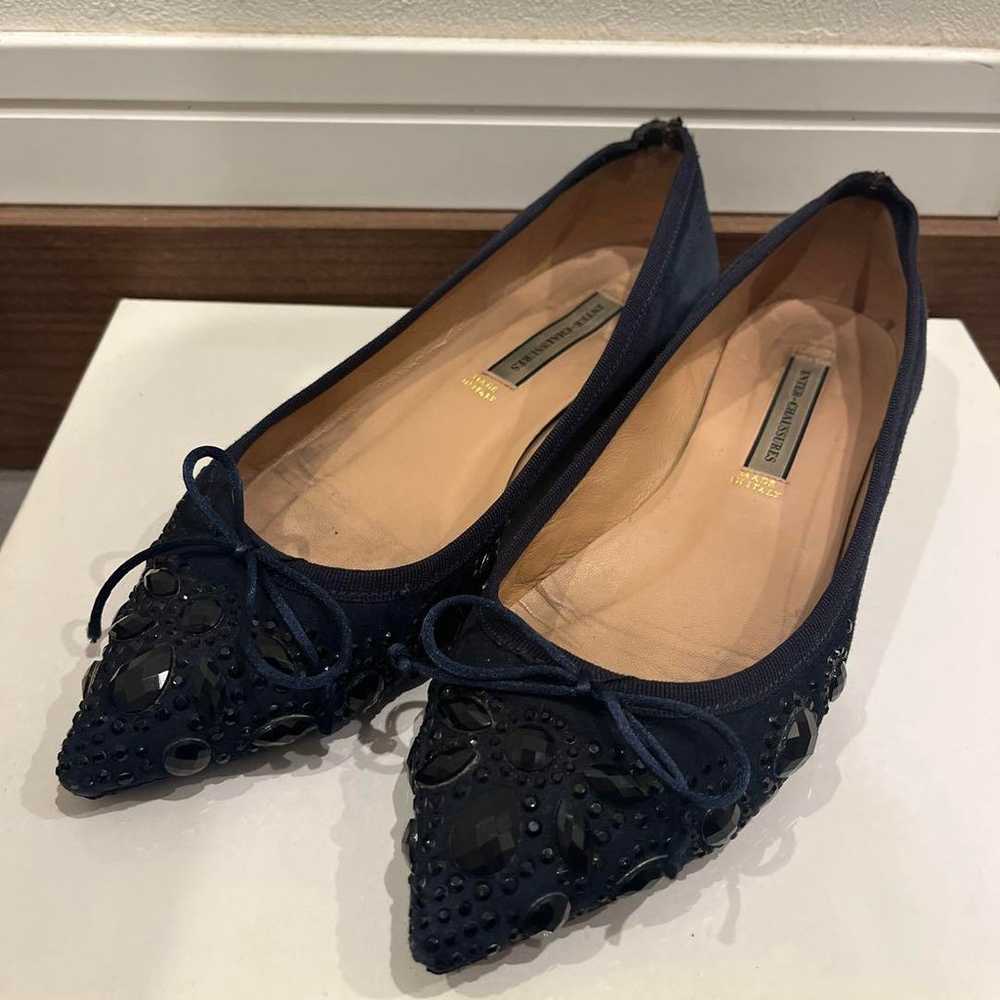 INTER CHAUSSURES Suede Navy Jeweled Flat Shoes - image 1