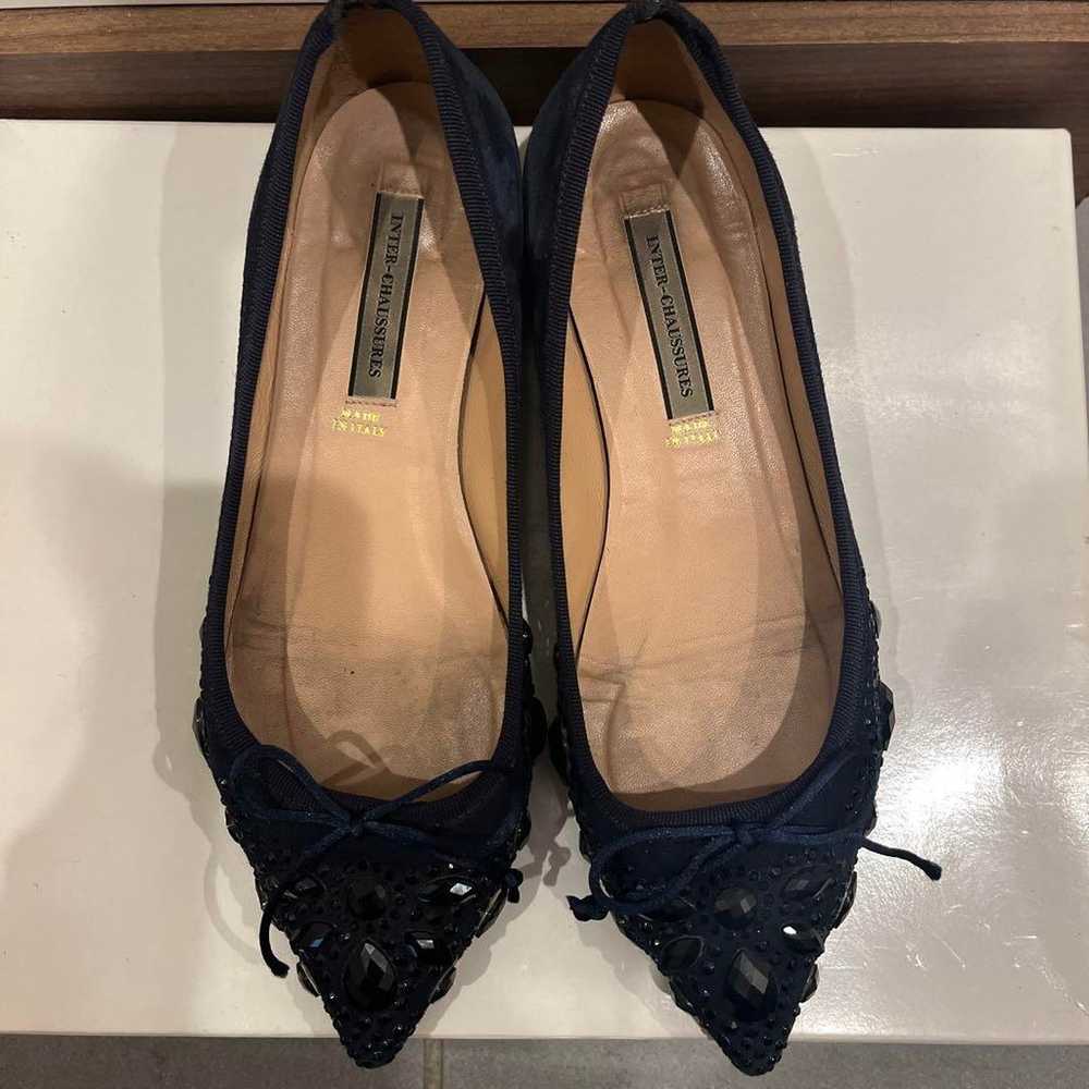 INTER CHAUSSURES Suede Navy Jeweled Flat Shoes - image 3