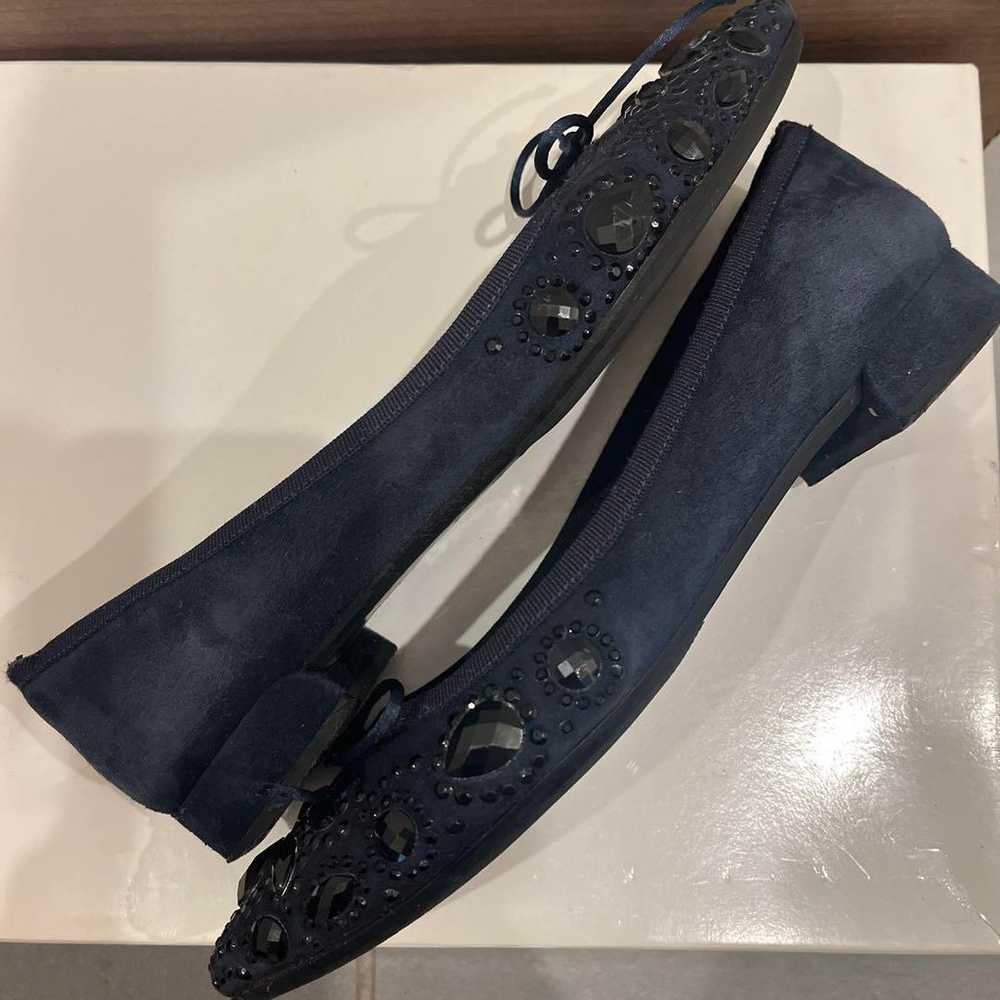 INTER CHAUSSURES Suede Navy Jeweled Flat Shoes - image 4