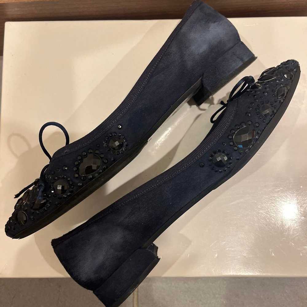 INTER CHAUSSURES Suede Navy Jeweled Flat Shoes - image 5