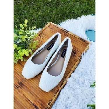 New AQUA Ellie Faux Fur Ivory Ballerina Flats.