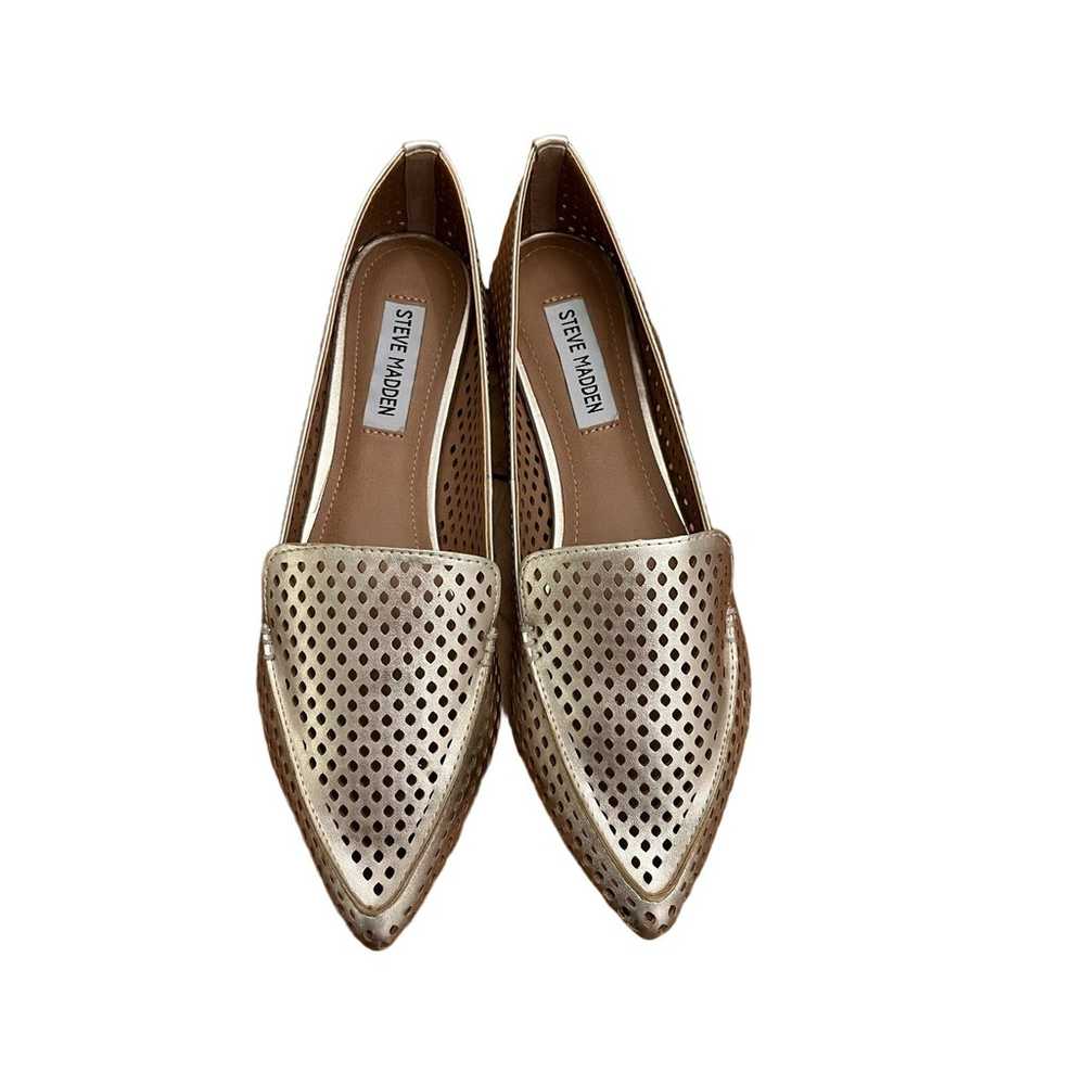 Steve Madden Gold Faux Leather Perforated Flat Lo… - image 1