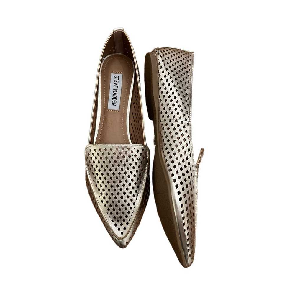 Steve Madden Gold Faux Leather Perforated Flat Lo… - image 2