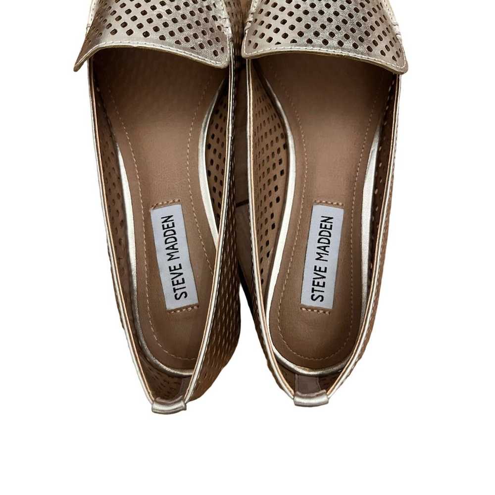 Steve Madden Gold Faux Leather Perforated Flat Lo… - image 3