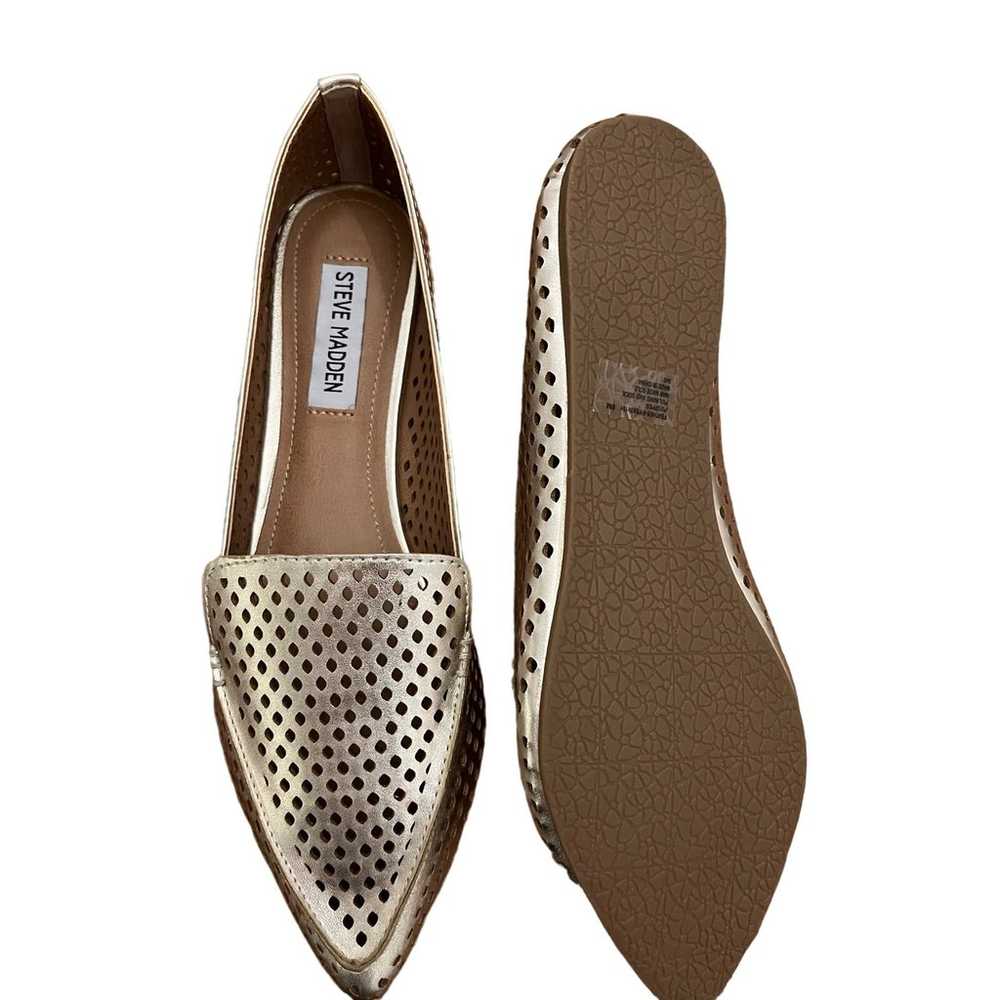 Steve Madden Gold Faux Leather Perforated Flat Lo… - image 6