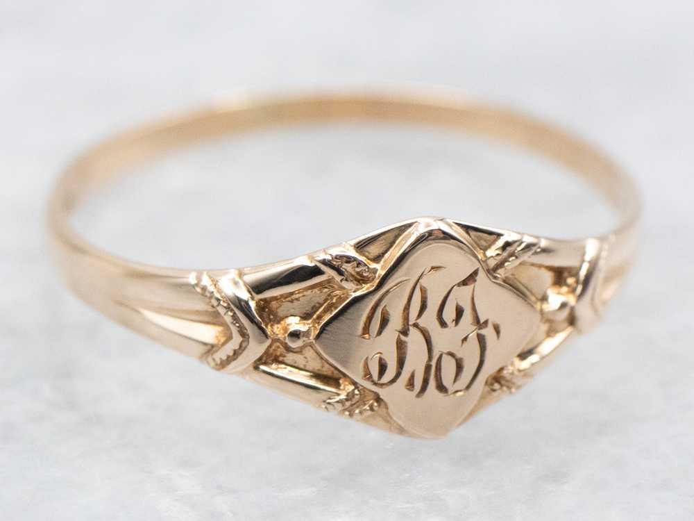 Gold "BF" Engraved Signet Ring - image 2