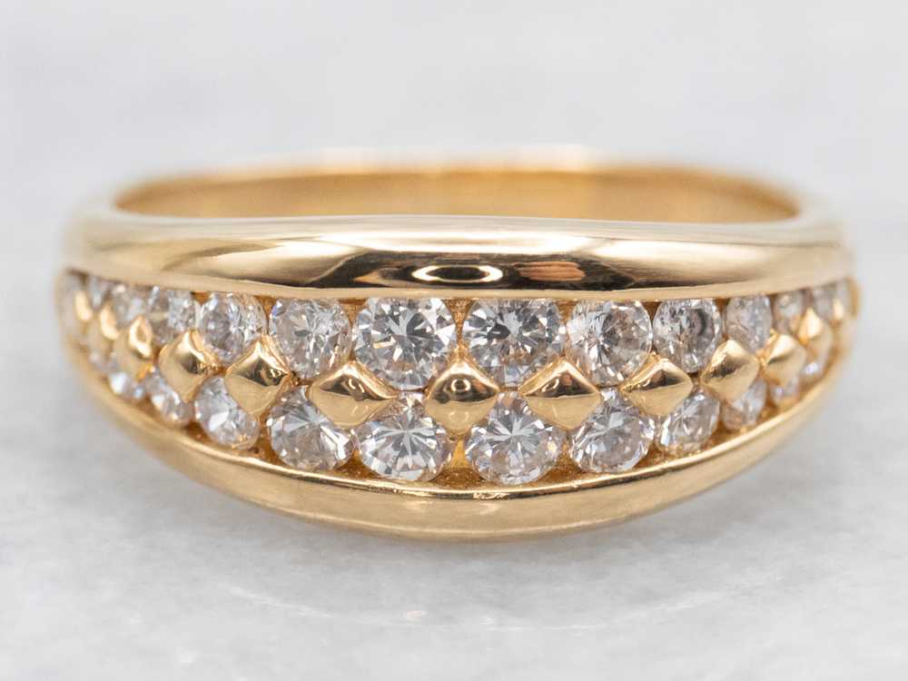 Gold Double Row Diamond Band - image 1