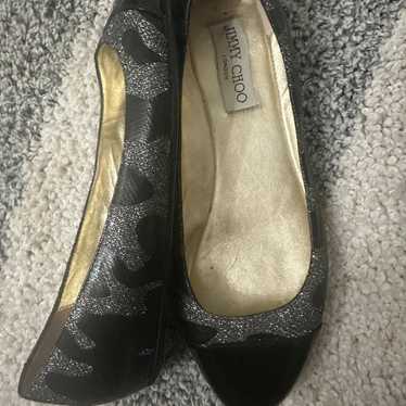 Jimmy Choo Black and Silver Flats,Animal Print - image 1