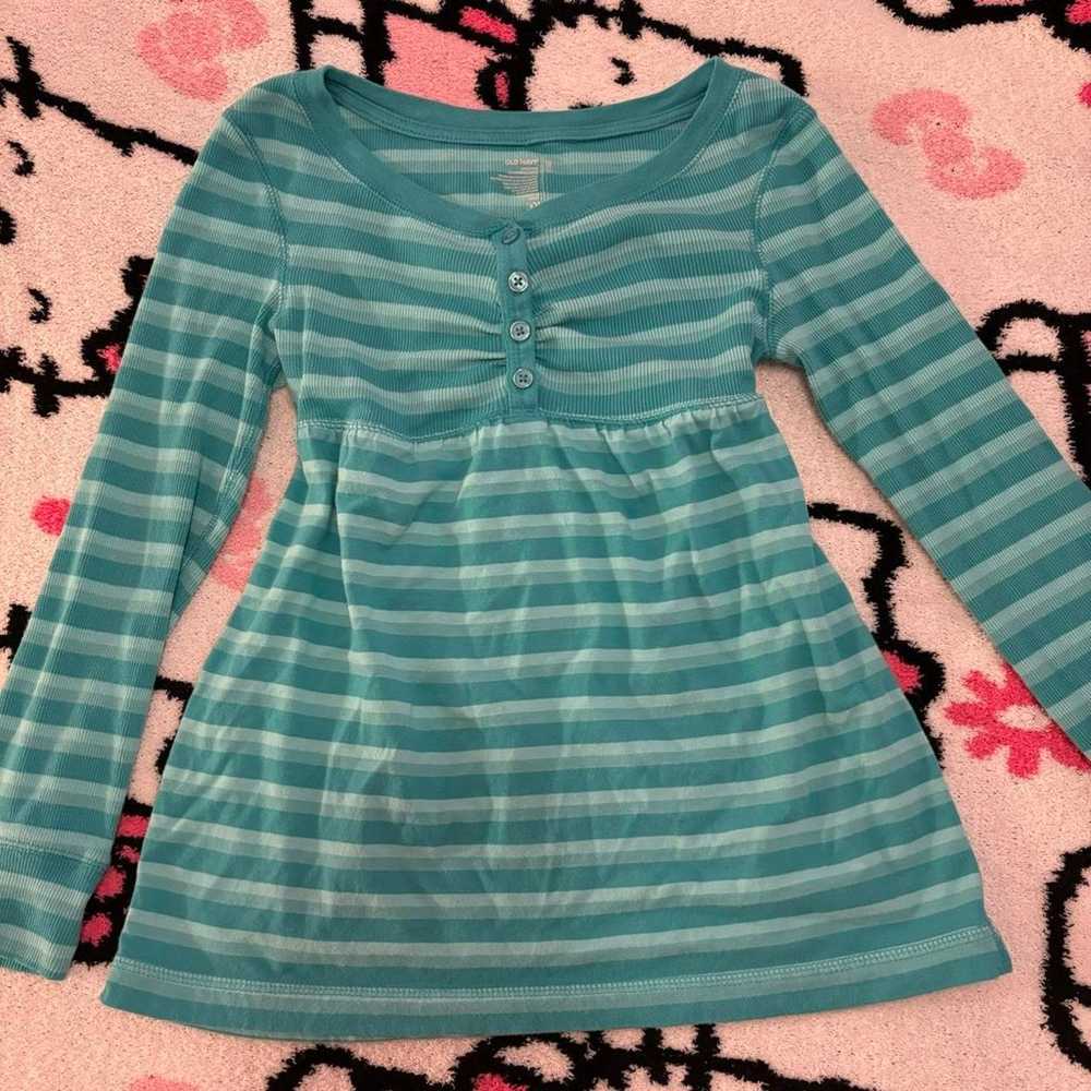 Y2K Vintage Old Navy Blue Babydoll Striped Top - image 2