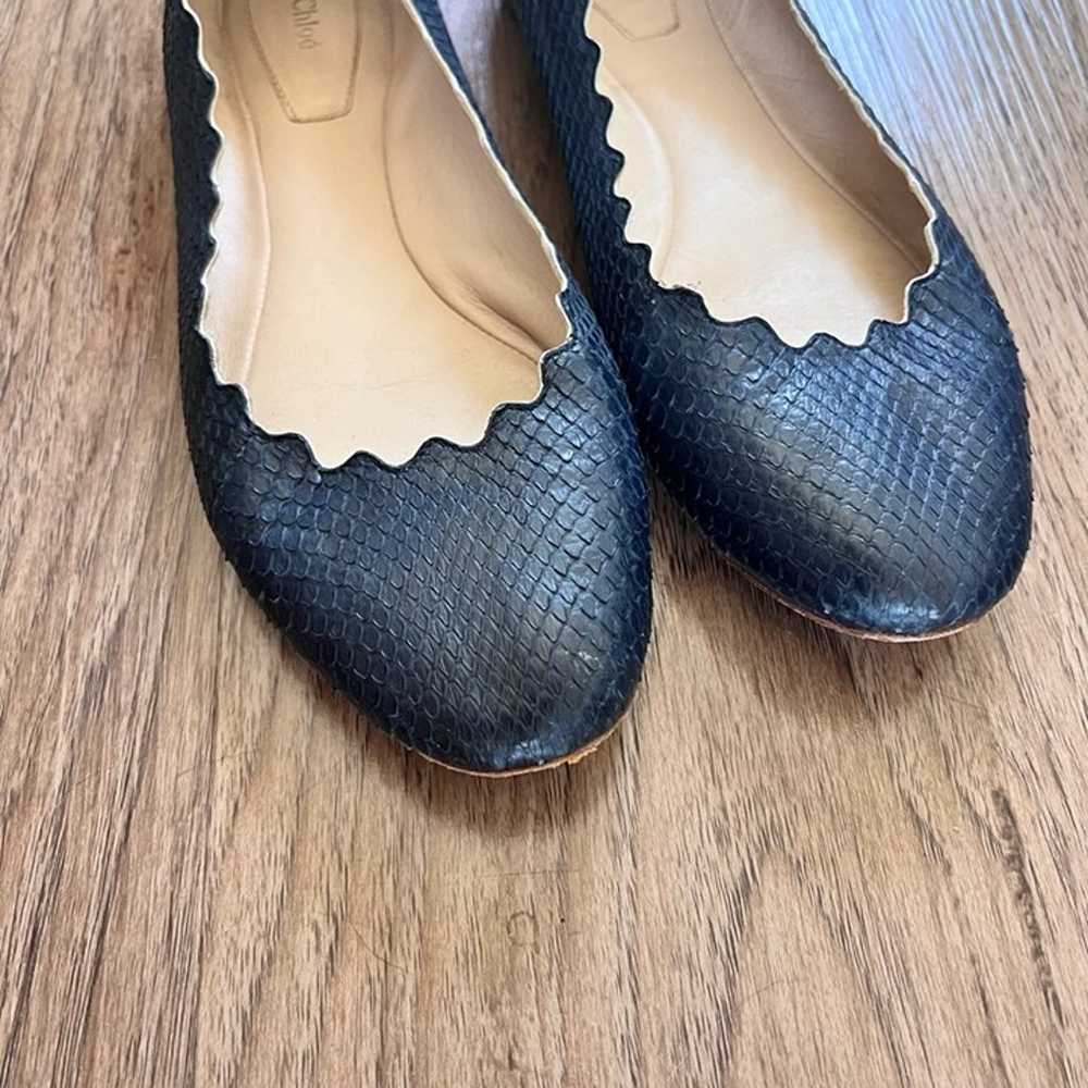 Chloe Lauren Navy Blue Scalloped Leather Ballet F… - image 3