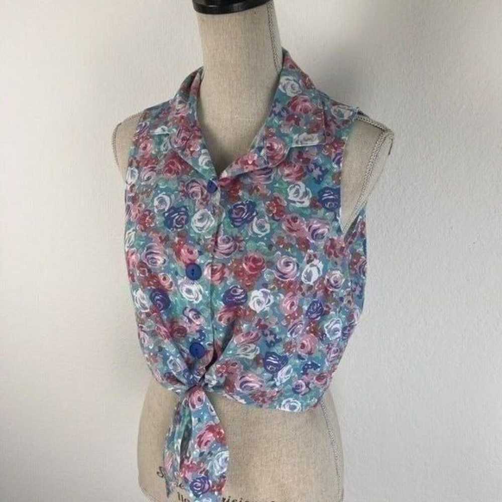 Vintage O-Zone Womens Retro Blue & Pink Floral Pr… - image 11