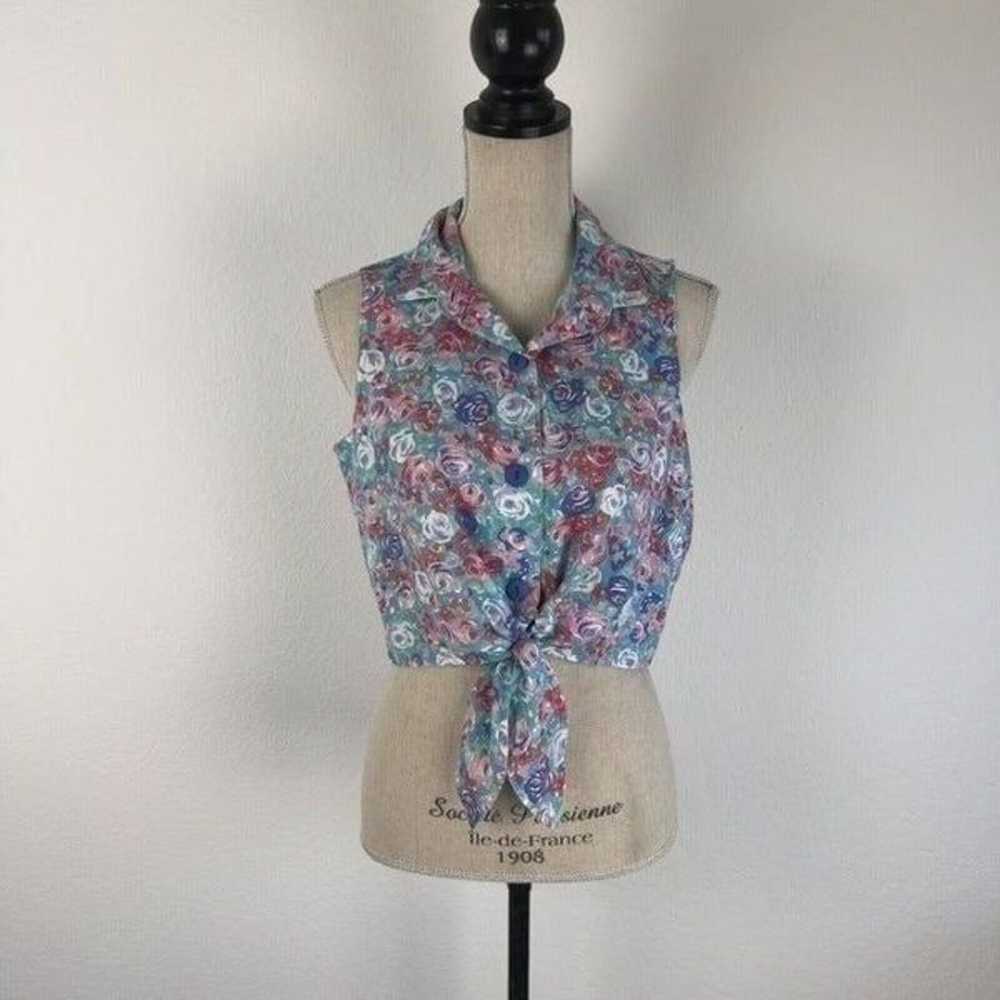 Vintage O-Zone Womens Retro Blue & Pink Floral Pr… - image 1