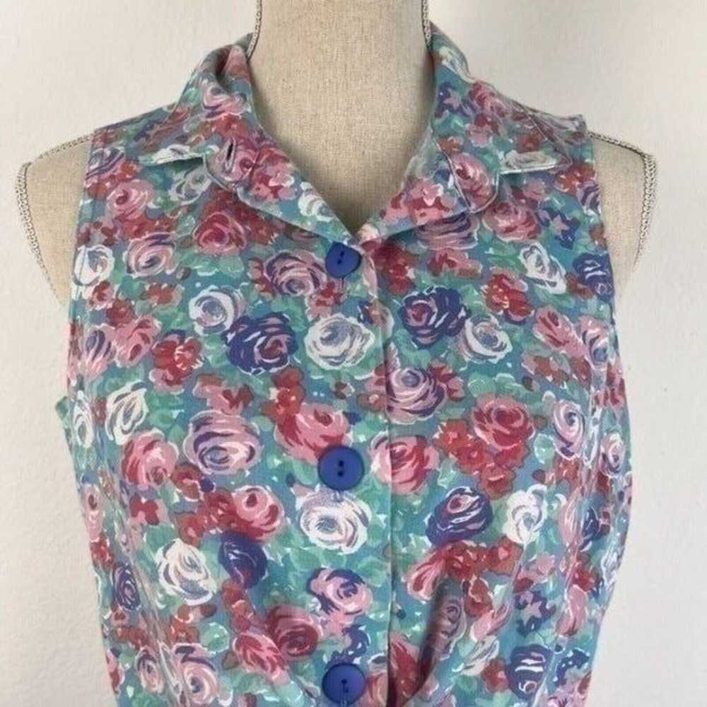 Vintage O-Zone Womens Retro Blue & Pink Floral Pr… - image 2