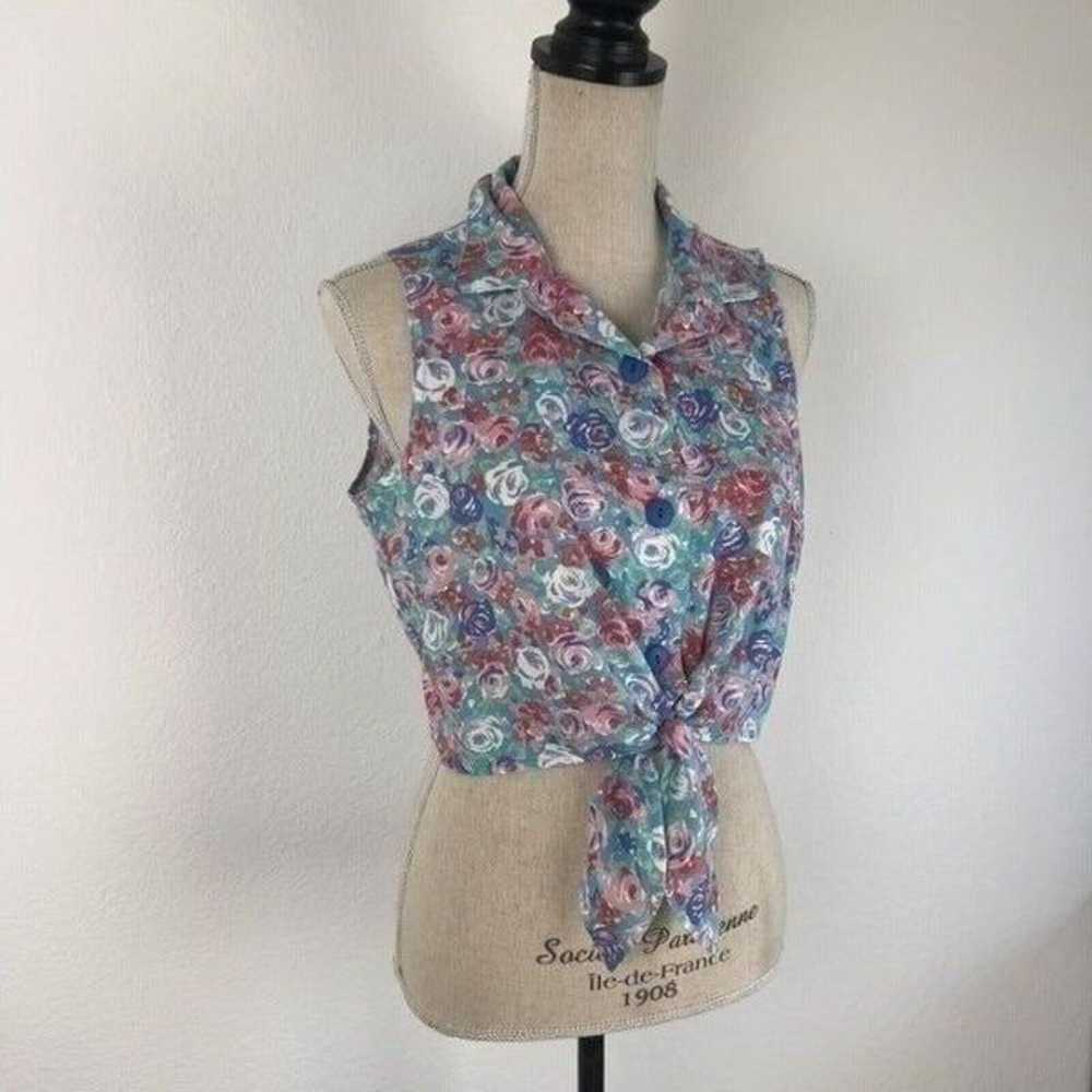 Vintage O-Zone Womens Retro Blue & Pink Floral Pr… - image 5