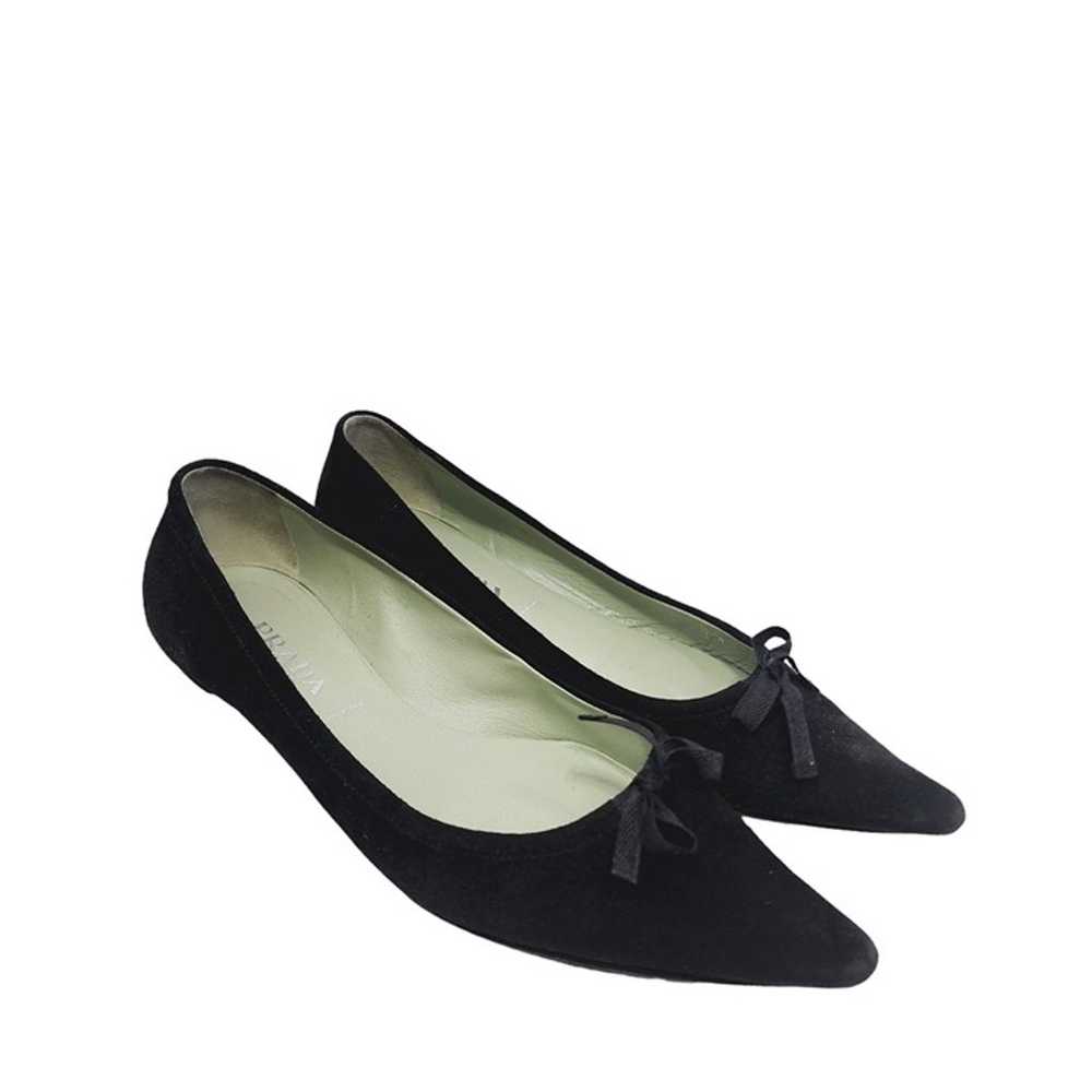 Prada Suede Bow Flats Shoes Women's Size 38.5 Bla… - image 1