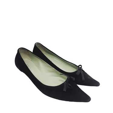 Prada Suede Bow Flats Shoes Women's Size 38.5 Bla… - image 1