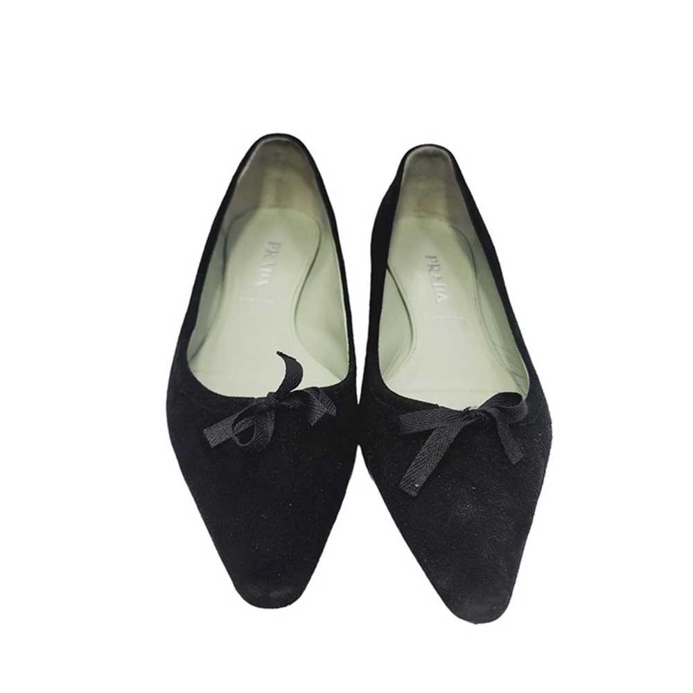 Prada Suede Bow Flats Shoes Women's Size 38.5 Bla… - image 3