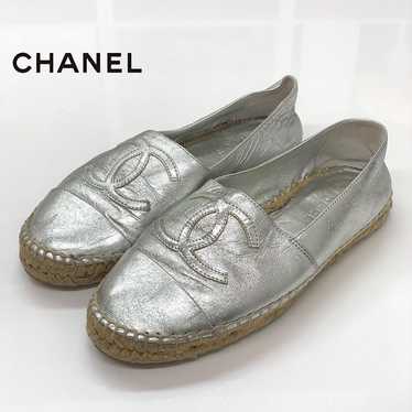 Chanel Coco Mark Espadrille Flat Shoes Silver