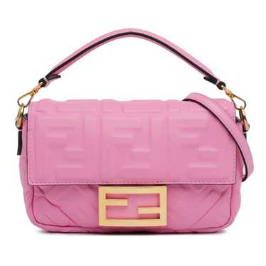 Pink Fendi Mini FF Embossed Baguette Satchel