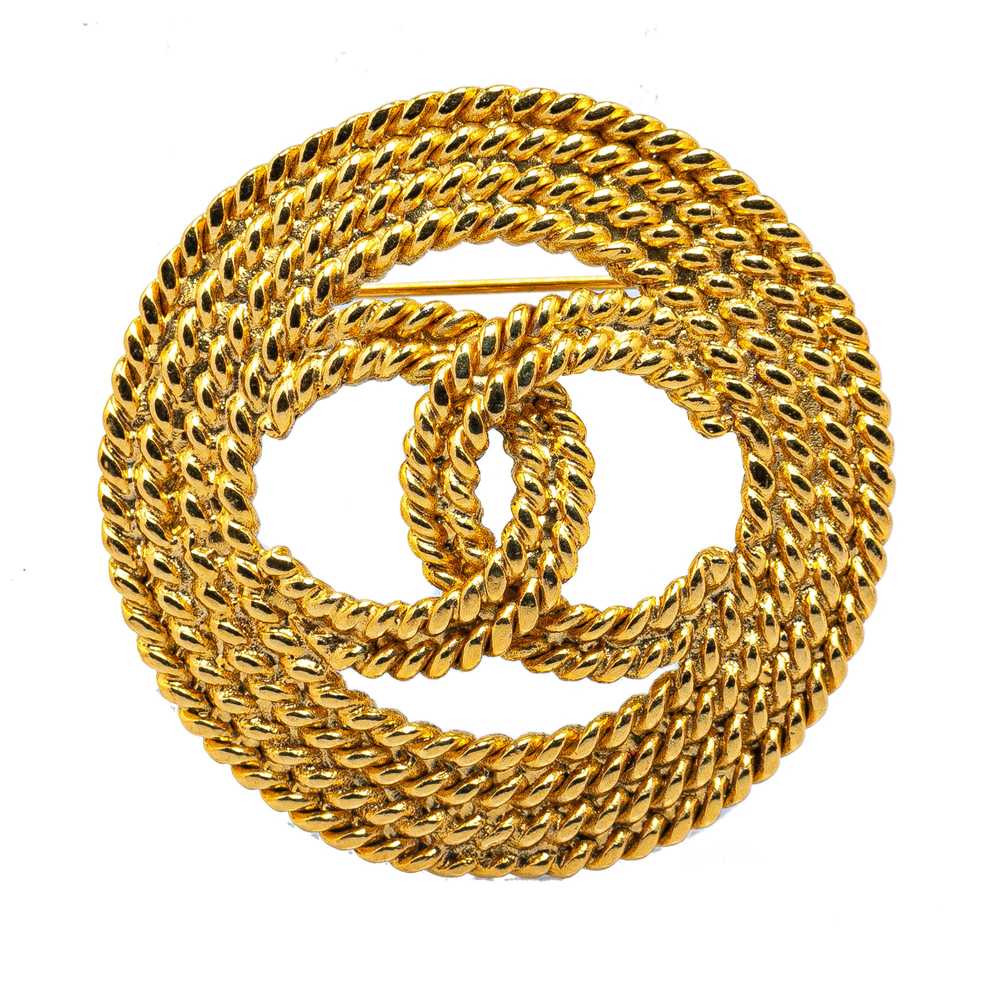 Gold Chanel Gold Plated CC Brooch - image 1