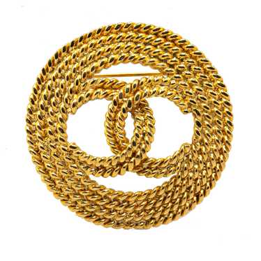 Gold Chanel Gold Plated CC Brooch - image 1