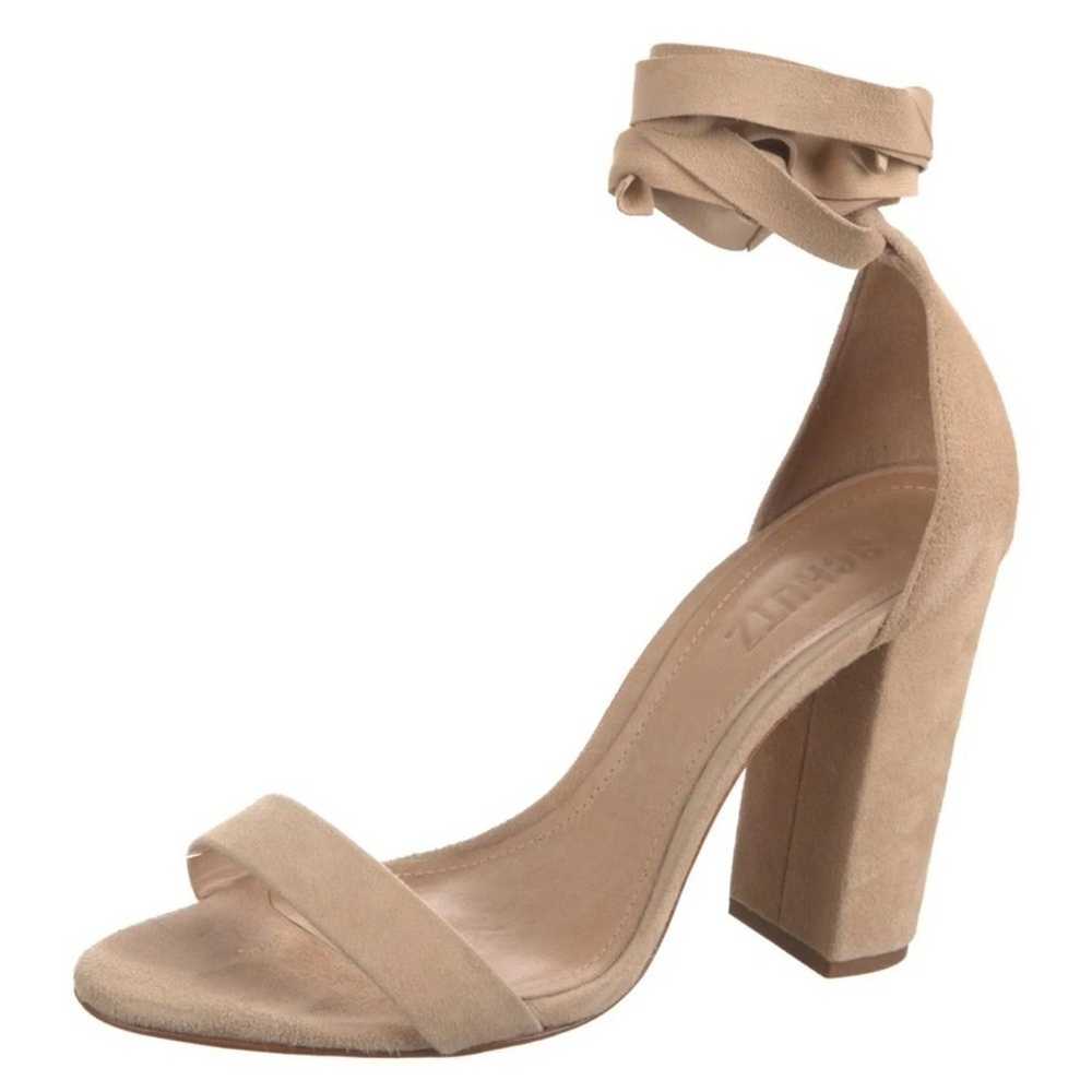 Tan Schutz Kelma suede tie up block heel sandal - image 1