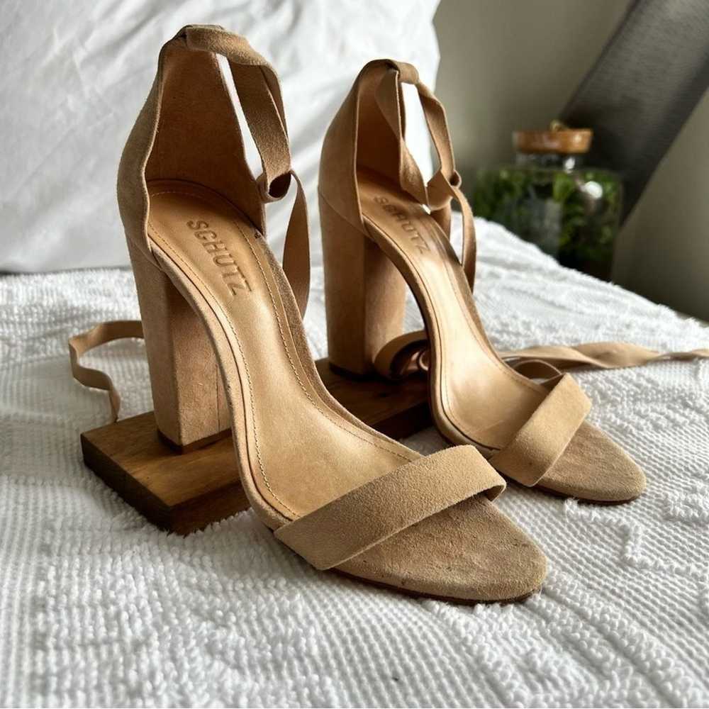 Tan Schutz Kelma suede tie up block heel sandal - image 3