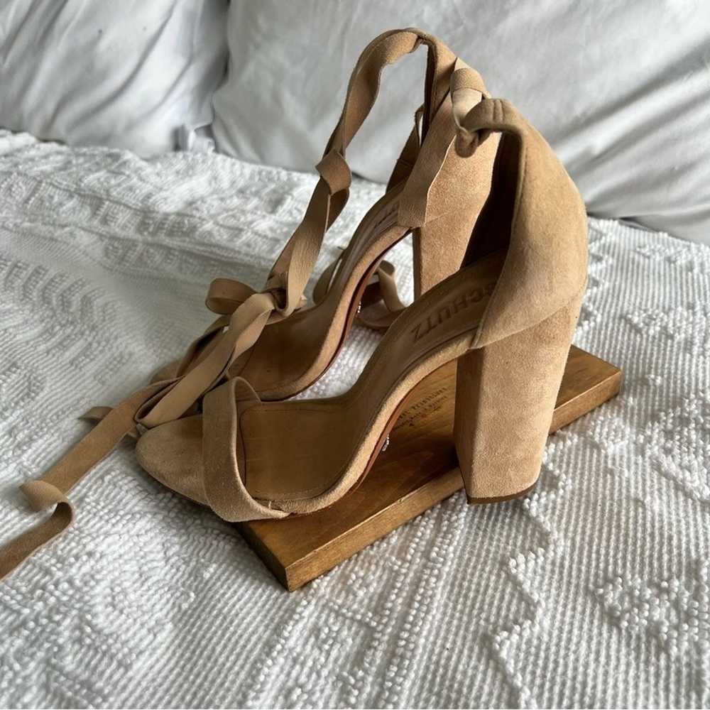 Tan Schutz Kelma suede tie up block heel sandal - image 6